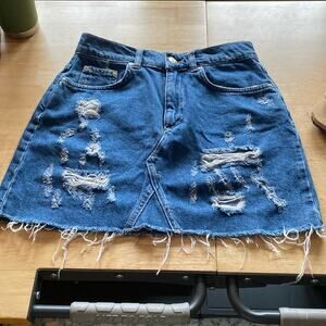 PULL&BEAR distressed denim mini skirt